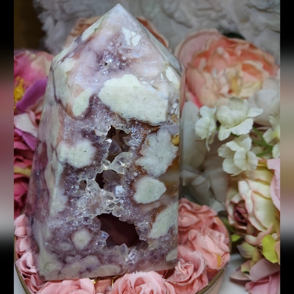 Huge High Quality Pink Amethyst Sakura Flower Agate Tower - Picture 7 of 16